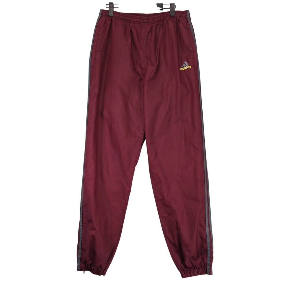 Vintage 90s adidas Burgundy Nylon Track Pants Mens M Elastic Waist Ankle Zip Y2K